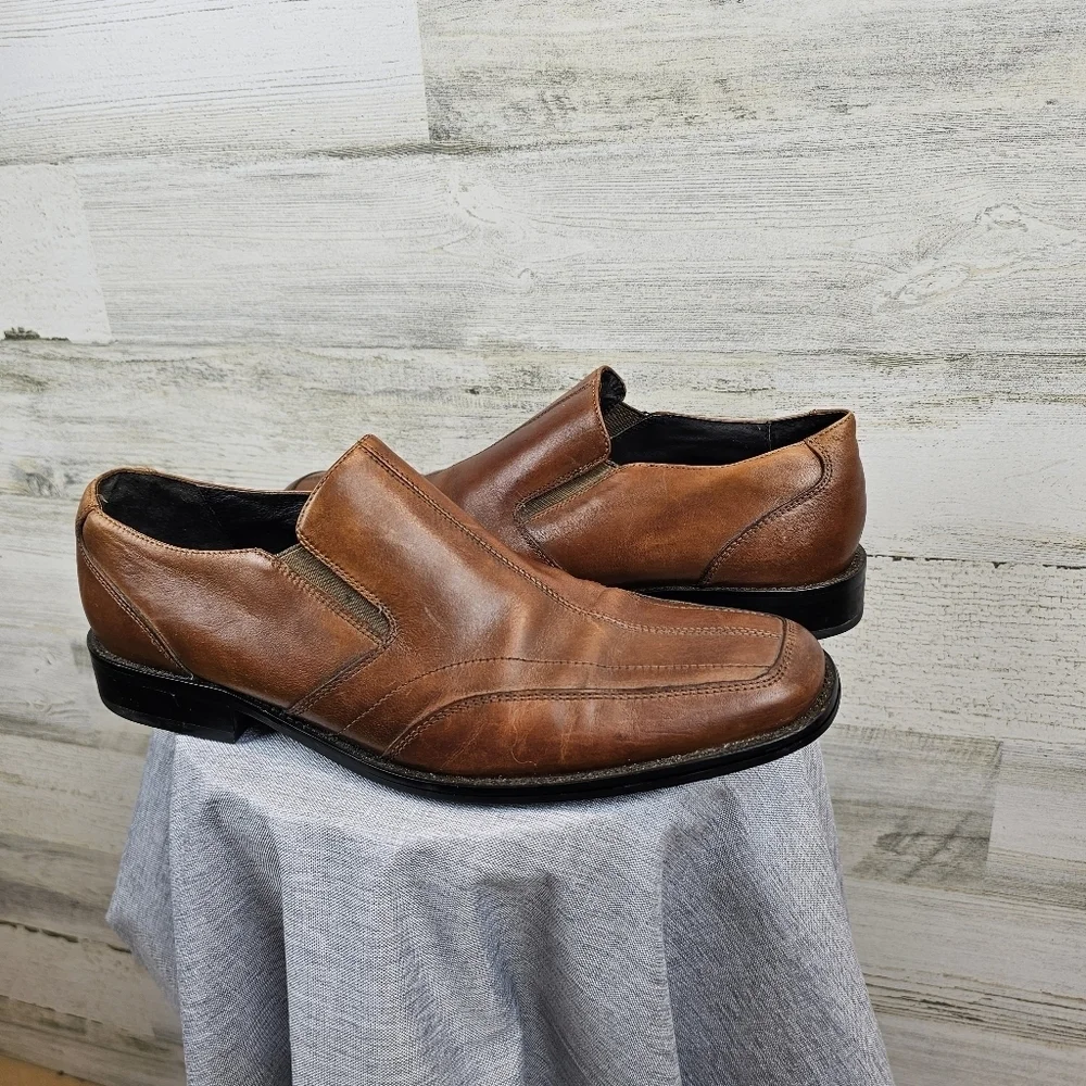 Aston Grey Collection Monterey Leather Loafers Mens Size 9 Cognac Slip On Dressy